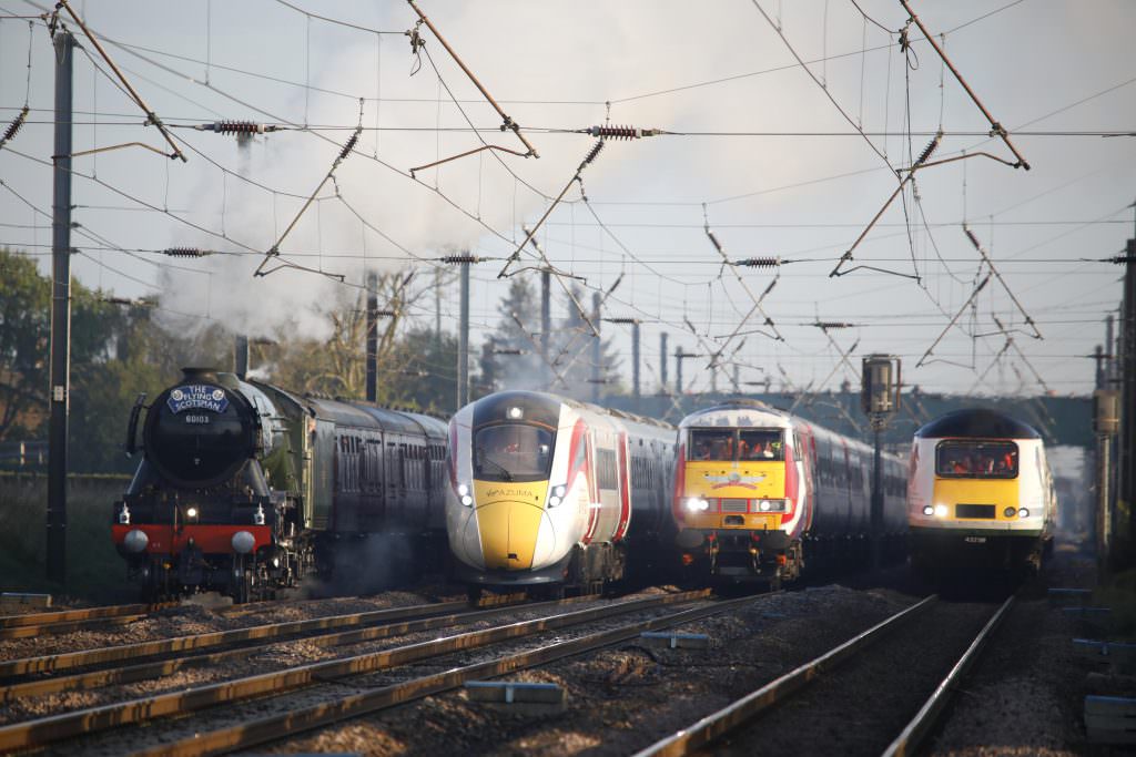 Four generations of trains travel side by side on ECML in world first