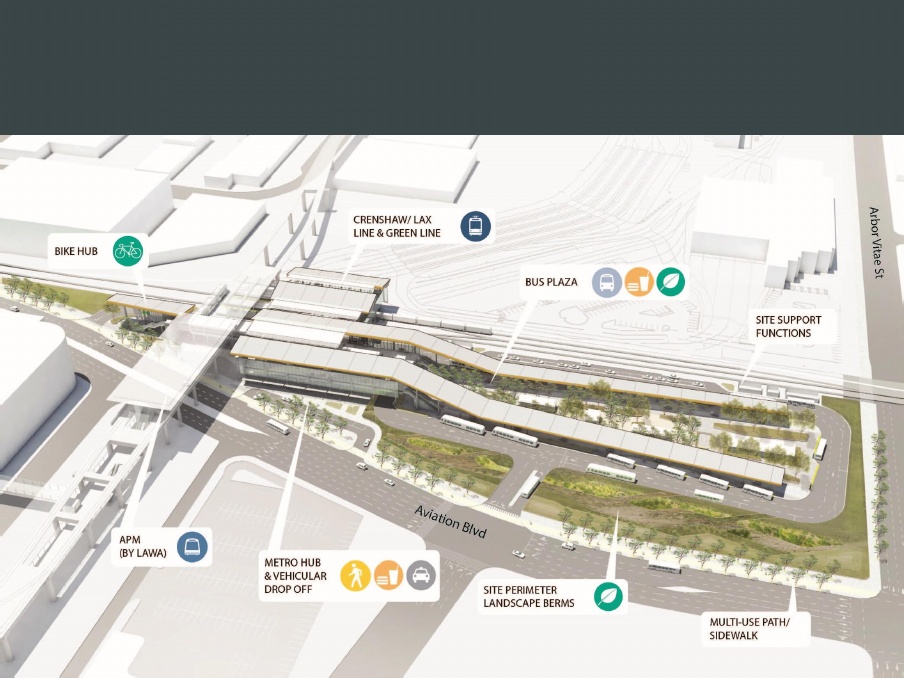An artist's impression of the aerial view of the station. Credit: Los Angeles County Metropolitan Transportation Authority.