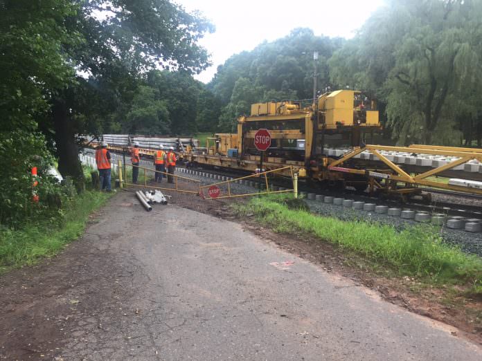 Track construction work in Berlin, New Hampshire. Credit: NHHS Rail.