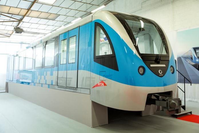 A mockup of one of the Alstom Metropolis trains for the Dubai metro. Credit: Alstom.