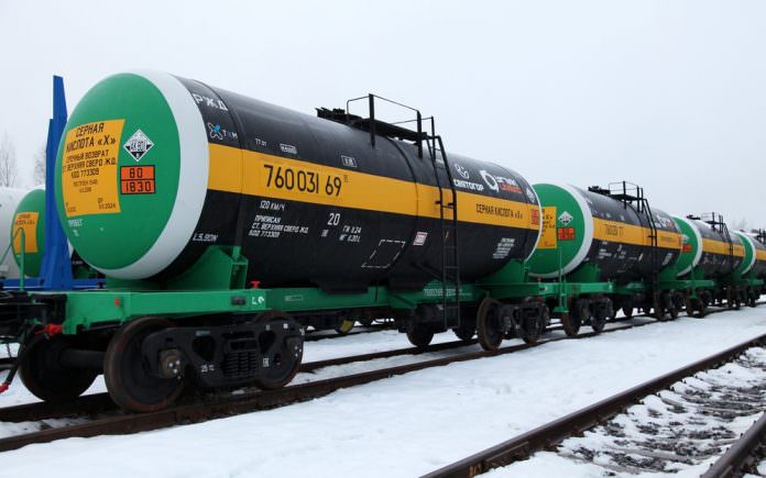 A stock photo of a United Wagon Company tank car used for transporting sulfuric acid. Credit: United Wagon Company.