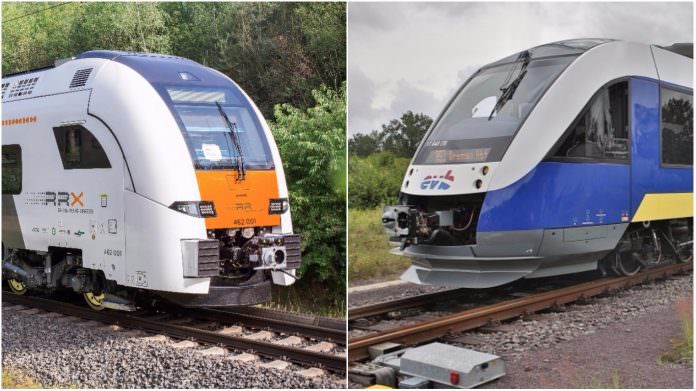 A Siemens Desiro EMU (L) alongside an Alstom Coradia LINT. Photo: Siemens/Alstom.
