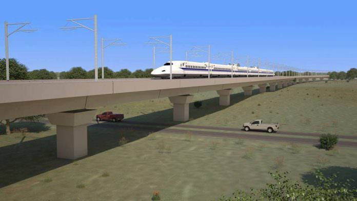 The majority of the Texas Bullet Train will be constructed on elevated viaducts. Credit: Texas Central.