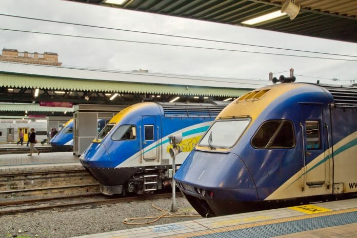 Three XPT trains wait at Central Station, Sydney. Photo: PomInOz / Shutterstock.com.