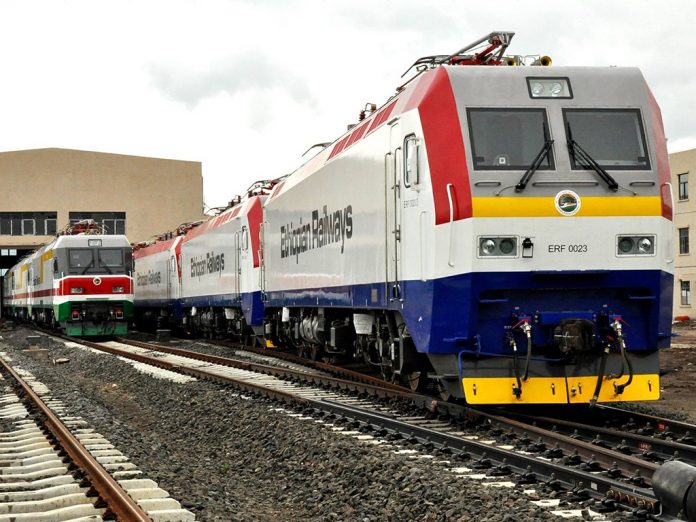A stock photo of an Ethiopian Railways locomotive.