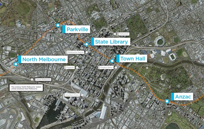 A map of the Metro Tunnel in Melbourne, Australia. Photo: Rail Projects Victoria.