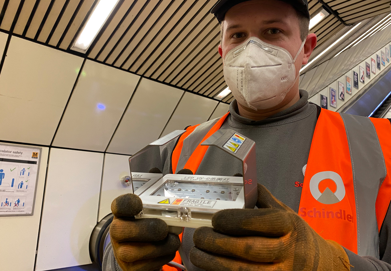 uv-light-is-used-to-sanitise-escalators-on-the-tyne-and-wear-metro-in