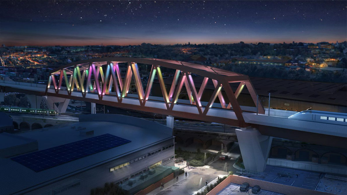 Striking “Bellingham” bridge set to light up HS2’s gateway into